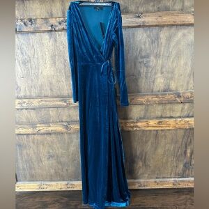 Lulu's Deep Teal Velvet Long Sleeve Dress